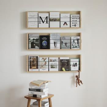 小木良品書架上墻雜志架壁掛墻上書報架客廳墻面收納掛墻置物架