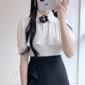 夏季韓版白色上衣蝴蝶結襯衫短袖