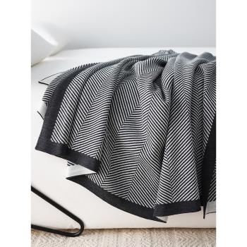 北歐灰人字紋針織休閑沙發裝飾蓋毯辦公室午睡毛毯男士幾何空調毯