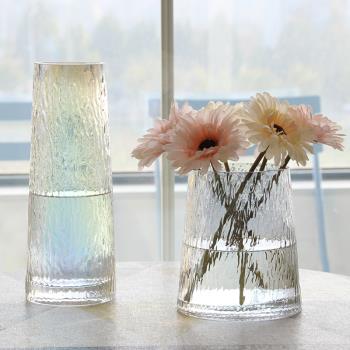 北歐玻璃花瓶 透明創意客廳插花玫瑰百合康乃馨鮮花干花花器擺件