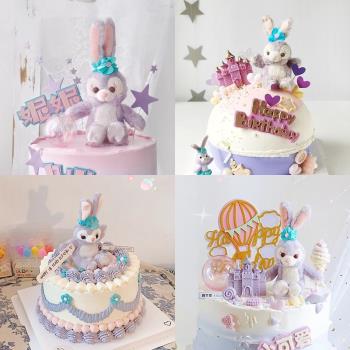 毛絨兔生日蛋糕裝飾兔兔擺件兒童小女孩少女生日甜品臺派對裝扮