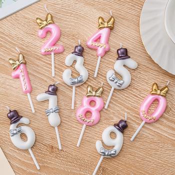 網紅蝴蝶結數字蠟燭兒童寶寶周歲生日派對蛋糕裝飾彩色蠟燭插件