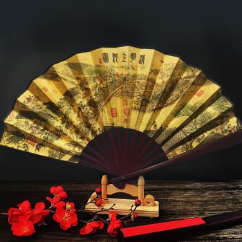 8寸夏季扇子雙面古風中國風絹布折扇男女式戲曲折疊小扇子漢服扇