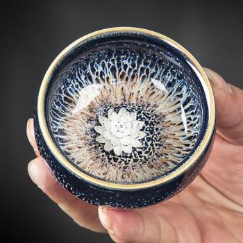 鑲銀茶杯窯變天目茶建盞主人杯手工中式茶具十二生肖功夫茶杯單杯