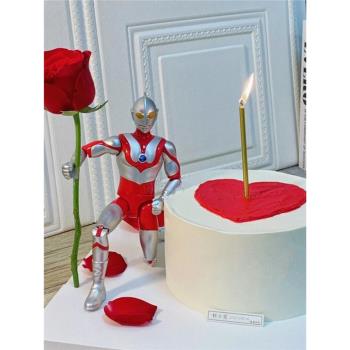 情人節生日蛋糕擺件大號23厘米14關節奧特曼玫瑰公仔超人擺件裝飾