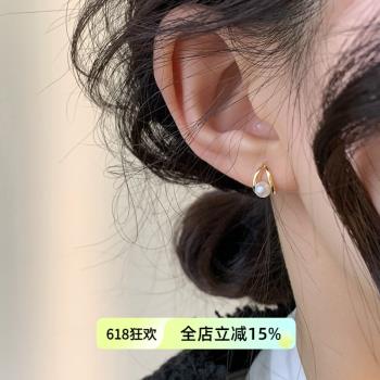 迷度s925銀針簡約時尚小巧珍珠耳釘高階感氣質百搭通勤耳飾耳環女