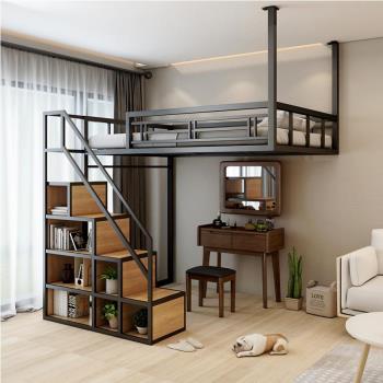 loft省空間小戶型多功能懸掛式鐵架吊床閣樓床復式二樓床高架床