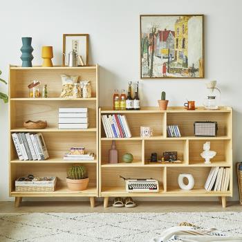 實木轉角書架落地客廳靠墻置物架兒童書柜簡易多層家用木質格子柜
