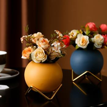 北歐輕奢小花瓶擺件客廳電視柜餐桌花藝網紅盆栽陶瓷仿真花裝飾品