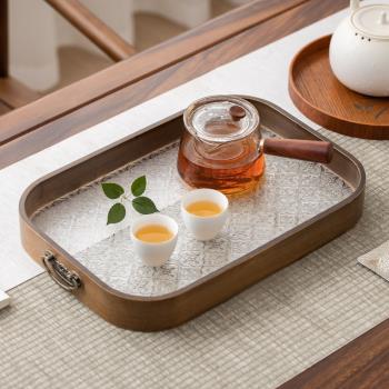 復古海棠花托盤家用長方形楠竹茶盤日式杯子收納水杯茶具盤托餐具