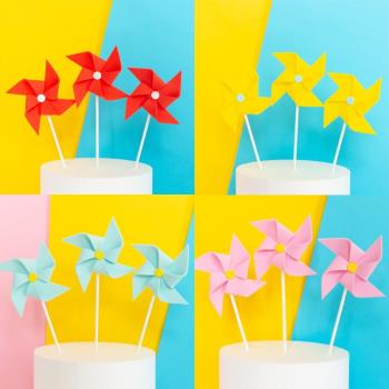 烘焙蛋糕裝飾EVA多層立體多彩色風車生日情景蛋糕裝飾插牌插件