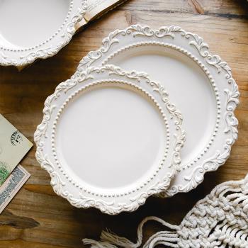 法式巴洛克復古浮雕宮廷風陶瓷餐盤歐式餐具西餐盤湯盤碗盤套裝