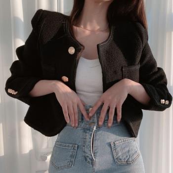 韓國chic春季新款小香風顯瘦減齡洋氣單排扣上衣西裝別致外套女