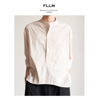 fllm 極簡圓領套頭短袖薄款襯衫下擺前短后長