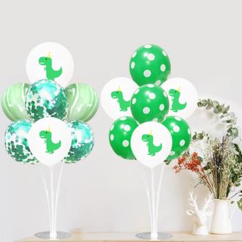 恐龍氣球桌飄立柱男孩寶寶生日布置綠色主題場景派對餐桌擺件裝飾