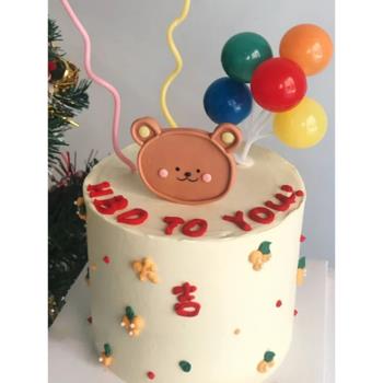 網紅韓國小熊軟陶插件烘焙蛋糕裝飾品圍邊貼紙氣球生日甜品臺擺件