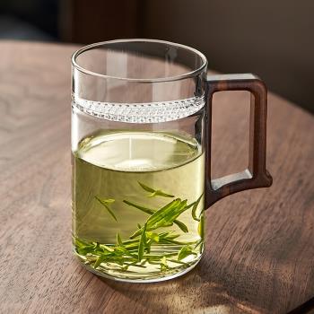 玻璃綠茶杯月牙過濾泡茶杯子喝茶杯耐高溫茶水分離個人專用辦公室