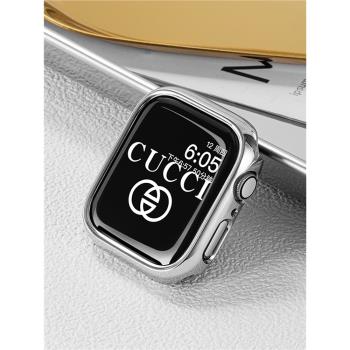 適用於Applewatch10電鍍亮面pc硬殼半包蘋果手錶iwatch保護防摔套