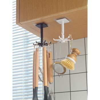 免打孔廚房墻壁收納架置物架旋轉掛鉤鍋鏟勺子廚具用品壁掛式神器