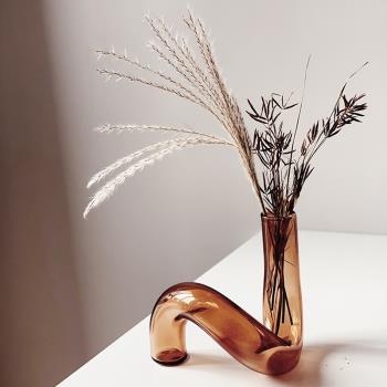 Homeside異形玻璃花瓶北歐ins彎曲造型透明藝術燭臺擺件水培花器