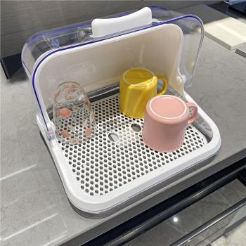 家用廚房水杯奶瓶收納箱可瀝水兒童碗筷餐具收納盒翻蓋防塵儲物盒