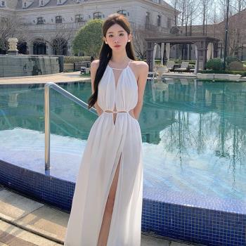 泰國三亞旅游拍照沙灘裙海邊鏤空白色吊帶長裙大理洱海拍照裙子