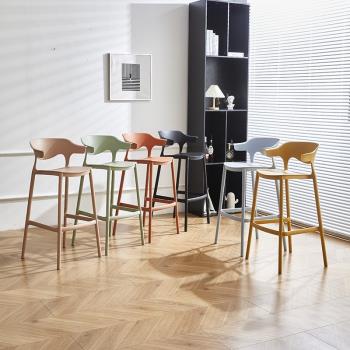意式塑料吧椅簡約家用輕奢靠背高腳凳子現代極簡可疊放網紅吧臺椅