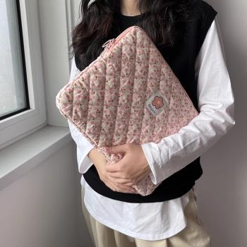 ins風新款格子碎花手拿檔案包13寸筆記本電腦包平板11ipad內膽包