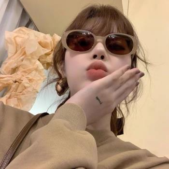 韓版高級感ins網紅同款橢圓凹造型街拍個性茶色太陽鏡墨鏡女圓臉