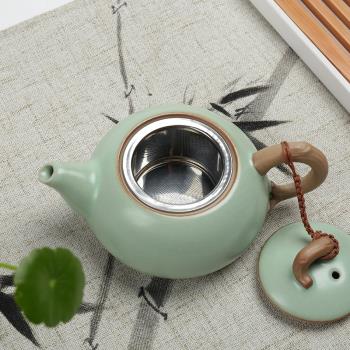 汝窯過濾茶壺小號功夫茶具內帶不銹鋼隔茶網膽開片陶瓷單壺泡茶器