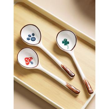 陶瓷勺子高顏值長柄家用日式喝湯小勺子創意圓頭可愛盛湯舀粥調羹