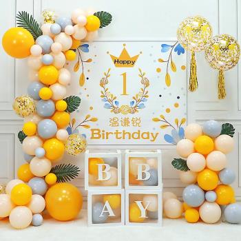 兒童1周歲生日裝飾場景佈置酒店男孩女孩滿月百天氣球背景墻海報