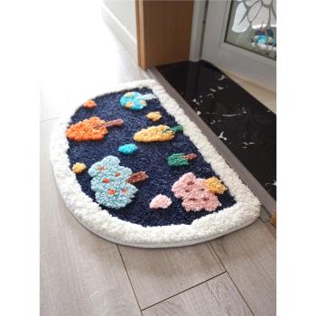 設計師創意花卉田園門廳腳墊半圓浴室吸水小地墊衛浴臥室柔軟地毯