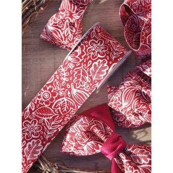 福2呆胭脂花海高端雙面絲帶復古緞帶蝴蝶結發飾材料裝飾4厘米大卷