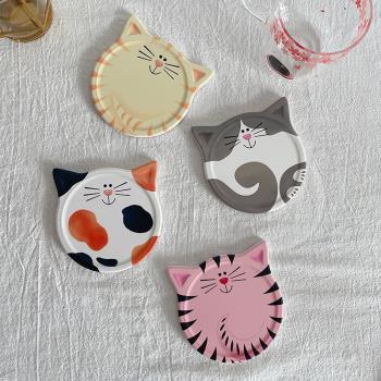 出口日本可愛卡通貓咪吸水杯墊少女動物陶瓷防燙防滑隔熱墊茶杯墊