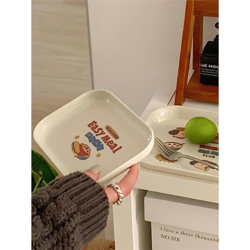 韓國可愛卡通密胺早餐托盤桌面雜物收納零食飾品托盤擺拍裝飾食物