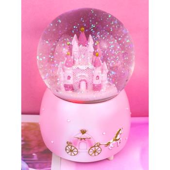 音樂夢幻城堡透明水晶球雪花旋轉八音盒女生閨蜜兒童生日畢業禮物