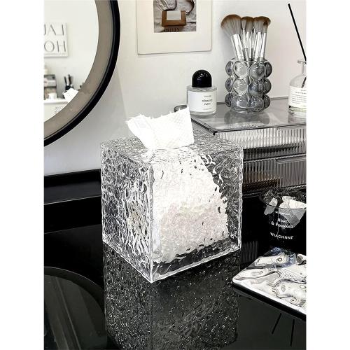 方形冰川紋紙巾盒客廳創意現代簡約抽紙盒高顏值洗臉巾收納盒廁所