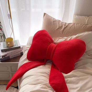 紅蝴蝶結抱枕客廳沙發婚房裝飾靠枕臥室床頭靠墊腰枕飄窗網紅輕奢