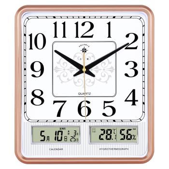 北極星方形客廳靜音掛鐘現代簡約時尚電子鐘表創意家用日歷石英鐘