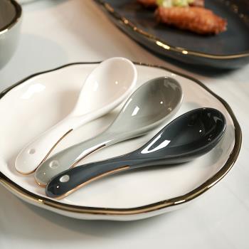 陶瓷大勺子長柄家用湯勺大號盛湯勺舀粥調羹湯匙吃拉面勺小勺飯勺