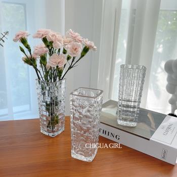 復古小花瓶ins風擺件客廳插花北歐創意水晶透明玻璃瓶水培裝飾品