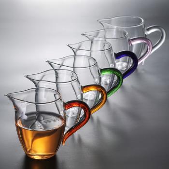 淺茗軒創意加厚公道杯玻璃彩把日式分茶器耐高溫茶海高檔茶道配件