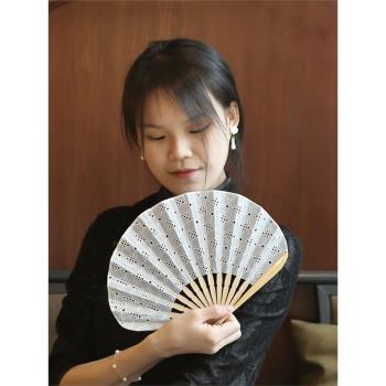 出口日本和風素色刺繡棉布小扇子