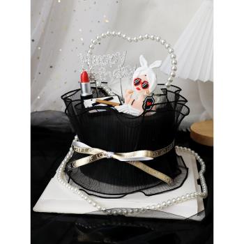 烘焙蛋糕裝飾擺件小香風女神富婆鐵藝愛心生日快樂插件甜品圍邊