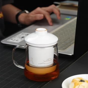 玻璃杯過濾花茶杯透明帶把蓋辦公室耐熱水杯男女茶水分離泡茶杯子