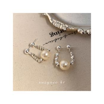 suzyacc kr碎銀子珍珠耳環女2023新款爆款輕奢小眾設計串珠耳飾