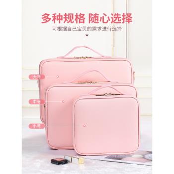 粉色可愛少女心化妝包女便攜大容量多功能簡約化妝師包紋繡工具箱