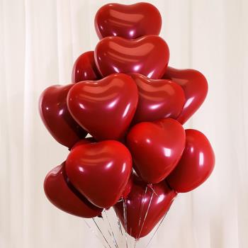 石榴紅色心形氣球愛心桃型求愛表白汽球乳膠生日婚慶套餐結婚裝飾
