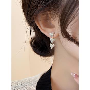 長款鋯石愛心流蘇耳環女小眾設計感2023新款耳釘氣質高級耳夾耳飾